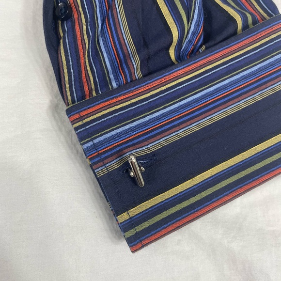 Lanzino Mens Multicolor Striped Long Sleeve Button Up Shirt Size M - Picture 8 of 13